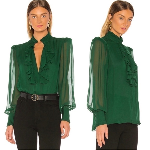 Divine Heritage 100% Silk Ruffle Front Blouse - Picture 2 of 8